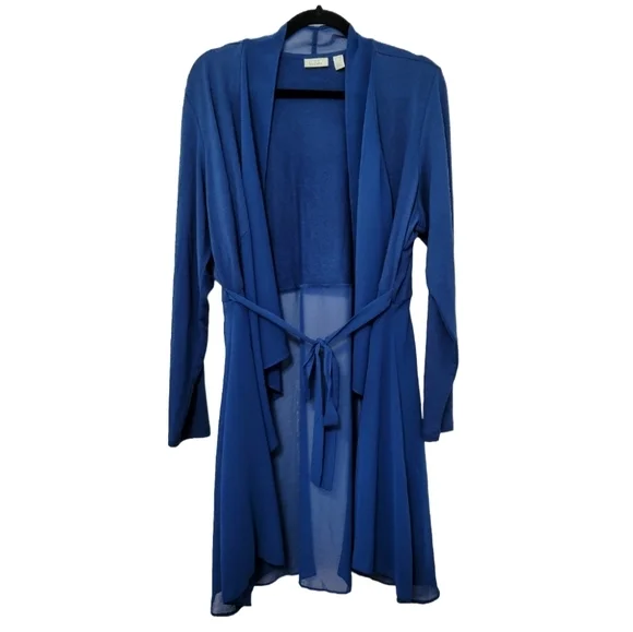 LOGO Lounge by Lori Goldstein Blue Soft Knit Open Front Waterfall Cardigan Sz 1X - Picture 2 of 12